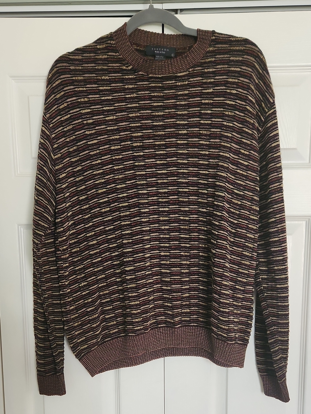 Toscano Made In Italy Brown Multi-Stripe Men's Crewneck Sweater Cotton Blend